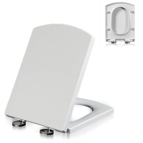 WC-Sitz quadratisch mit 360° verstellbarem Scharnier, langsam schließender und leise schließender WC-Sitz, Schnellverschluss(03A) von dvegGEE
