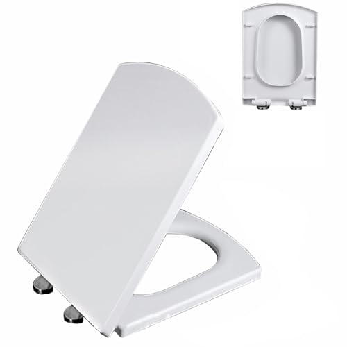 WC-Sitz quadratisch mit 360° verstellbarem Scharnier, langsam schließender und leise schließender WC-Sitz, Schnellverschluss(03C) von dvegGEE
