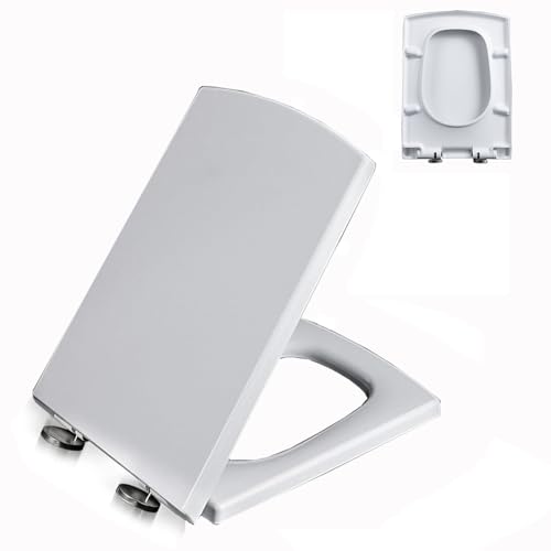 WC-Sitz quadratisch mit 360° verstellbarem Scharnier, langsam schließender und leise schließender WC-Sitz, Schnellverschluss(03D) von dvegGEE