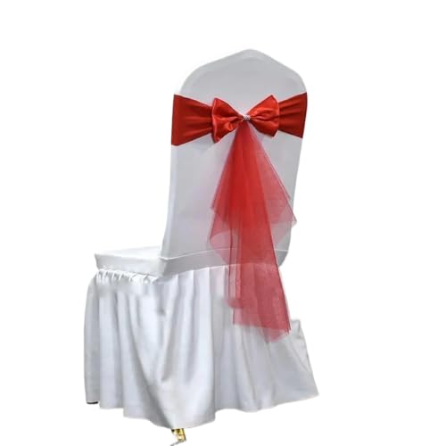 dvegGEE Stuhlschärpe, 10/50 Stück, Spandex mit Gazeband, dehnbar, for Bankett, Party, Event-Dekoration(Single Bow Red,10 pcs) von dvegGEE