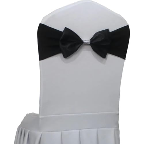 dvegGEE Stuhlschärpe, 10 Stück/50 Stück, Satin-Stuhlschärpe, elastisches Stretch-Spandex-Schleifenband for die Dekoration von Banketten und Hotels(Black,50pcs) von dvegGEE