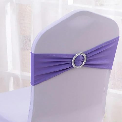 dvegGEE Stuhlschärpe, 50 Teile/los Stretch Spandex Abdeckungen Bänder mit Schnalle Slider for Dekorationen Schärpen Bogen(Lavender Purple) von dvegGEE
