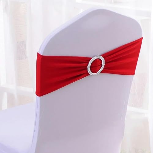 dvegGEE Stuhlschärpe, 50 Teile/los Stretch Spandex Abdeckungen Bänder mit Schnalle Slider for Dekorationen Schärpen Bogen(Red) von dvegGEE