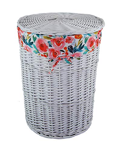 Wäschekorb Wäschetruhe Weide weiß Stoff Blumen Rot D.46 H.62 07WRd-c von dvier