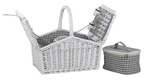 DVier Picknickkorb weide weiß f. 4 Personen m. Henkel inkl. Thermotasche von dvier