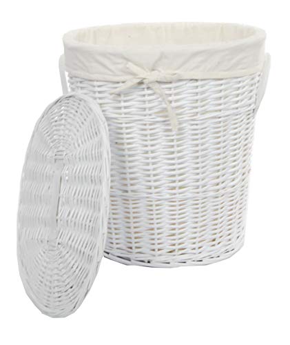 Wäschekorb Wäschetrhe Wäschesammler Korb Weide Weiß Oval mit Bezug Deckel Handgriffe von DVier