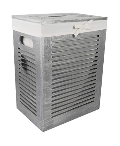 DVier Wäschekorb Holz MDF Grau Ice Grau mit Bezug Deckel Handgriffe 35x25 H.46cm DVier Wäschekorb Holz MDF Grau Ice Grau mit Bezug Deckel Handgriffe 35x25 H.46cm von dvier