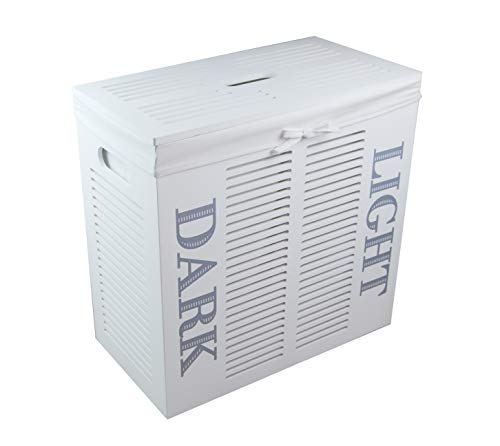 DVier Wäschekorb Wäschesammler Wäschetruhe Holz mit 2x Sortierfach Wäschesack Deckel Handgriff 56x30 H.55 von dvier