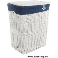 Wäschekorb Wäschetonnen Weide Weiß Rechteckig Bezug Marineblau Deckel 90L von dvier24