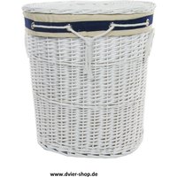 Wäschekorb Wäschetruhe Oval Weiß Weide Mit Wäschesack Marine Deckel Handgriffe 55x42 H.62 von dvier24