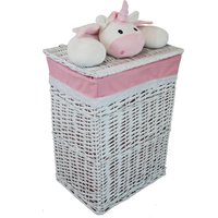 Wäschekorb Wäschetruhe Weide Rechteckig Weiß Mit Bezug in Baby Rosa Plüschtier Einhorn 45x35 H.58 von dvier24