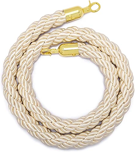 Stanchion Seil, Absperrseil beiges Hanfseil geflochten mit vergoldetem Haken Absperrseil zur Kontrolle von Menschenmengen(1 Pack,2m/6.5ft) von dvnFWKc