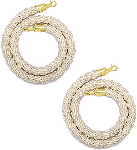 Stanchion Seil, Absperrseil beiges Hanfseil geflochten mit vergoldetem Haken Absperrseil zur Kontrolle von Menschenmengen(2 Pack,2m/6.5ft) von dvnFWKc