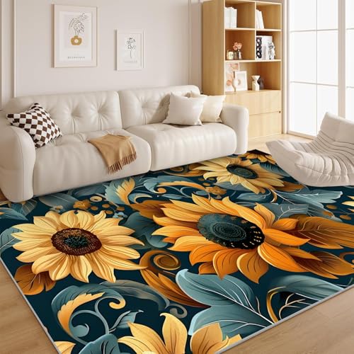 Abstrakt Blumen Teppich 140x200 Retro-Muster Schlafzimmer rutschfest Waschbar in Waschmaschine - Dschungel Carpet Kurzflor für Wohnzimmer, Esszimmer, Kinderzimmer - G180 von dyausi