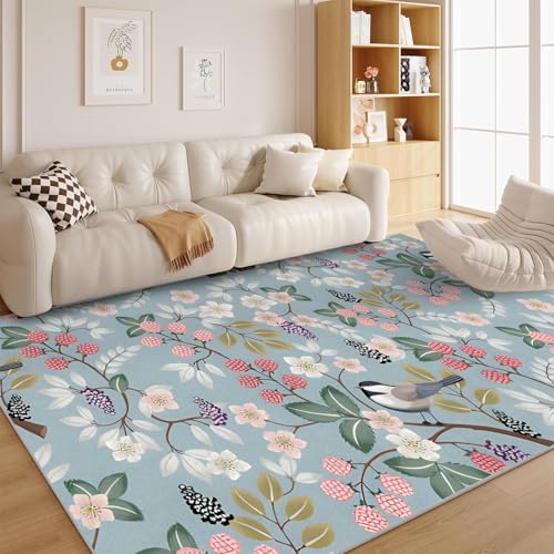 Blumen Teppich 140x200 Dschungel Botanik Schlafzimmer rutschfest Waschbar in Waschmaschine - Retro Wald Carpet Kurzflor für Wohnzimmer, Esszimmer, Kinderzimmer - G131 von dyausi