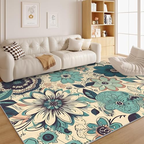 Blumenmuster Teppich Wohnzimmer Dschungel Waschbar rutschfest - Retro-Stil Carpet Weiche Kurzflor Teppich für Schlafzimmer, Wohnzimmer, Kinderzimmer, Küche 80x150 cm - G155 Blumenmuster Teppich Wohnzimmer Dschungel Waschbar rutschfest - Retro-Stil Carpet Weiche Kurzflor Teppich für Schlafzimmer, Wohnzimmer, Kinderzimmer, Küche 80x150 cm - G155 von dyausi