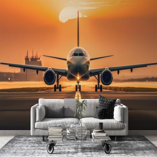 Fototapete Flugzeug Selbstklebende Tapete Sonnenuntergang Wandtapete Deko Seidenstoff, Vlies 3D Effekt - Abziehen & Aufkleben - 130x80cm - Orange L1 Fototapete Flugzeug Selbstklebende Tapete Sonnenuntergang Wandtapete Deko Seidenstoff, Vlies 3D Effekt - Abziehen & Aufkleben - 130x80cm - Orange L1 von dyausi