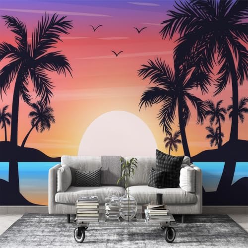 Fototapete Sonnenuntergangsstrand Selbstklebende Tapete Meer mit Palmen Wandtapete Deko Seidenstoff, Vlies 3D Effekt - Abziehen & Aufkleben - 130x80cm - Orange L37 Fototapete Sonnenuntergangsstrand Selbstklebende Tapete Meer mit Palmen Wandtapete Deko Seidenstoff, Vlies 3D Effekt - Abziehen & Aufkleben - 130x80cm - Orange L37 von dyausi
