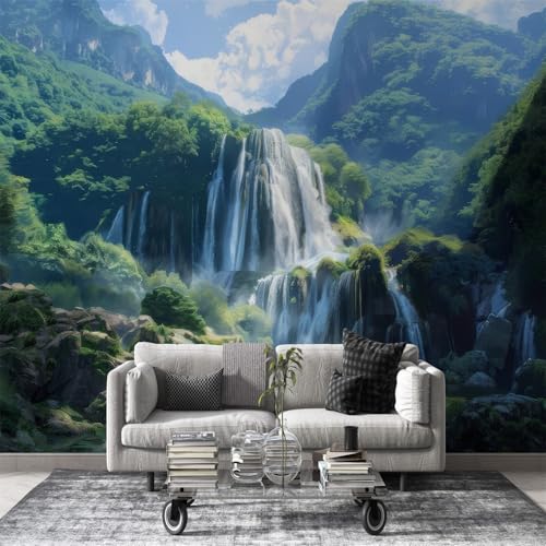 Fototapete Wasserfall Selbstklebende Tapete Dschungellandschaft Wandtapete Deko Seidenstoff, Vlies 3D Effekt - Abziehen & Aufkleben - 130x80cm - Grün L17 Fototapete Wasserfall Selbstklebende Tapete Dschungellandschaft Wandtapete Deko Seidenstoff, Vlies 3D Effekt - Abziehen & Aufkleben - 130x80cm - Grün L17 von dyausi
