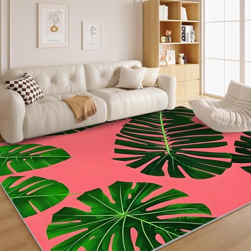 Grüne Teppich Wohnzimmer Monstera Kurzflor - Dschungel Carpet für Kinderzimmer, Schlafzimmer, Esszimmer, Arbeitszimmer Waschbare Groß rutschfest, Küche, 160x230 - G228 von dyausi