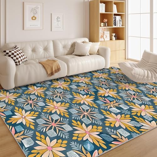 Retro Wald Teppich Blumen Dschungel Wohnzimmer - Blätter Carpet Waschbar für Eingang, Haustür, Türrahmen, Schlafzimmer in Waschmaschine 160x230 cm - G162 von dyausi