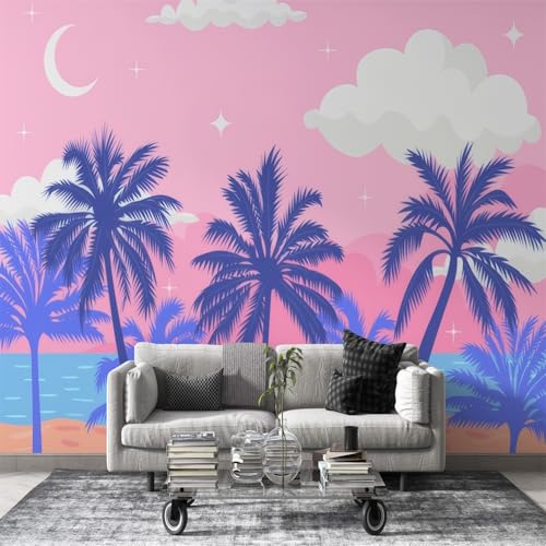 Tapete Strandmuster Fototapete Meer mit Palmen Wandtapete Deko für Wohnzimmer Schlafzimmer, Abziehen & Aufkleben, Vlies 3D Effekt - 390x260cm - Blau/Rosa L7 Tapete Strandmuster Fototapete Meer mit Palmen Wandtapete Deko für Wohnzimmer Schlafzimmer, Abziehen & Aufkleben, Vlies 3D Effekt - 390x260cm - Blau/Rosa L7 von dyausi