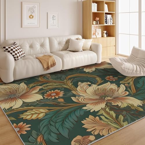 dyausi Blumen Teppich Wohnzimmer 160x230 Retro-Muster Kurzflor - Blätter Carpet für Kinderzimmer, Schlafzimmer, Esszimmer, Arbeitszimmer Waschbare Groß rutschfest, Küche - G191 von dyausi