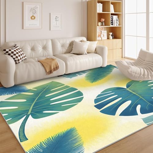 dyausi Blumen Teppich Wohnzimmer Blumen Schlafzimmer rutschfest Waschbar in Waschmaschine - Tropisches Muster Carpet Kurzflor für Wohnzimmer, Esszimmer, Kinderzimmer 140x200 - G203 von dyausi