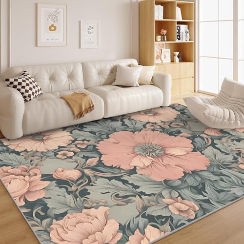 dyausi Blumenmuster Teppich Wohnzimmer 160x230 Retro-Stil Kurzflor - Blätter Carpet für Kinderzimmer, Schlafzimmer, Esszimmer, Arbeitszimmer Waschbare Groß rutschfest, Küche - G178 von dyausi