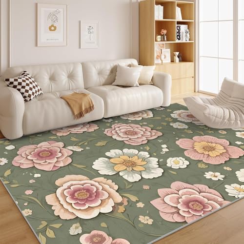 dyausi Bohème Teppich Wohnzimmer 160x230 Botanik Blumen Kurzflor - Blätter Carpet für Kinderzimmer, Schlafzimmer, Esszimmer, Arbeitszimmer Waschbare Groß rutschfest, Küche - G194 von dyausi