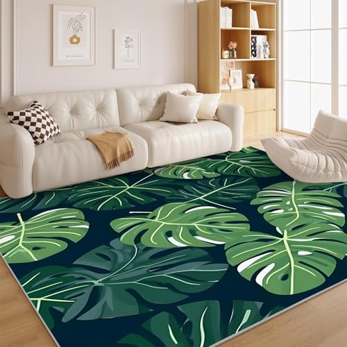 dyausi Bohème Teppich Wohnzimmer Bohème Waschbar rutschfest - Grüne Pflanzen Carpet Weiche Kurzflor Teppich für Schlafzimmer, Wohnzimmer, Kinderzimmer, Küche 80x150 cm - G206 von dyausi