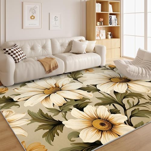 dyausi Botanisch Teppich Wohnzimmer Botanik Schlafzimmer rutschfest Waschbar in Waschmaschine - Retro-Stil Carpet Kurzflor für Wohnzimmer, Esszimmer, Kinderzimmer 140x200 - G144 von dyausi