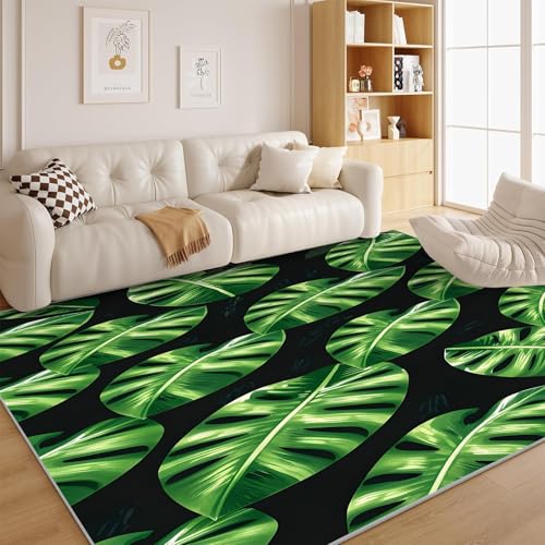 dyausi Grüne Monstera Teppich Wohnzimmer Pflanzen Waschbar rutschfest - Retro Carpet Weiche Kurzflor Teppich für Schlafzimmer, Wohnzimmer, Kinderzimmer, Küche 80x150 cm - G244 von dyausi