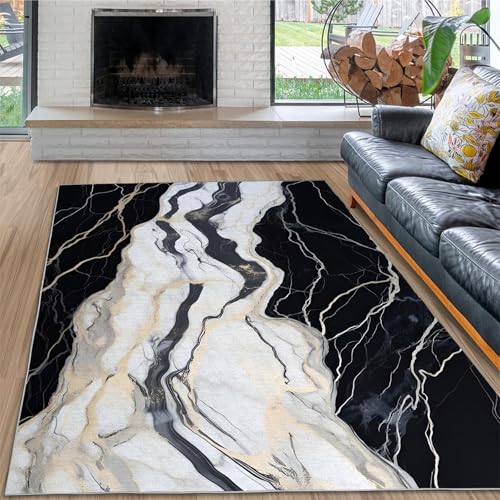 dyausi Moderner Marmor Teppich 60x90 cm, Waschbarer Kurzflor Modern Klein, Fußmatte Innen rutschfest für Eingang, Haustür, Türrahmen, Wohnzimmer, Schlafzimmer von dyausi