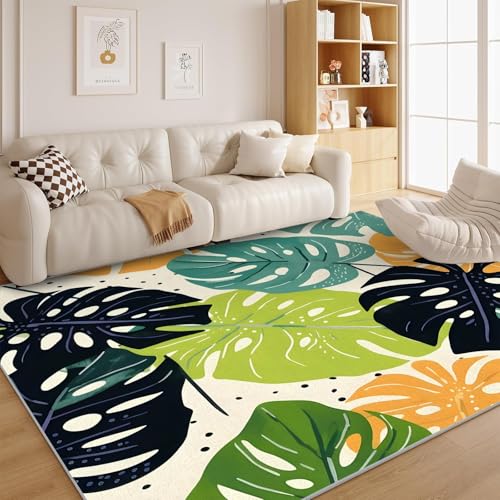 dyausi Tropische Pflanzen Teppich Grüne Pflanzen Wohnzimmer - Monstera Waschbarer Carpet für Eingang, Haustür, Türrahmen, Schlafzimmer Kurzflor 120x170 cm - G238 von dyausi