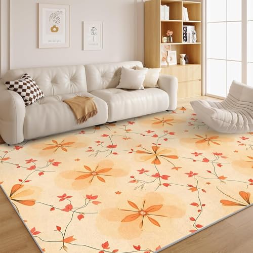 dyausi Vintage Teppich 140x200 Bauernhaus Blumen Schlafzimmer rutschfest Waschbar in Waschmaschine - Retro-Dschungel Carpet Kurzflor für Wohnzimmer, Esszimmer, Kinderzimmer - G186 von dyausi