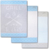 Dyckhoff Geschirrtuch "Grill & Chill, mit 3 verschiedenen Motiven, Maße je Tuch ca. 50x70 cm", (Set, 3 tlg.), aus 100% Baumwolle, mit Grillbesteck-Motiv und Schriftzug von dyckhoff