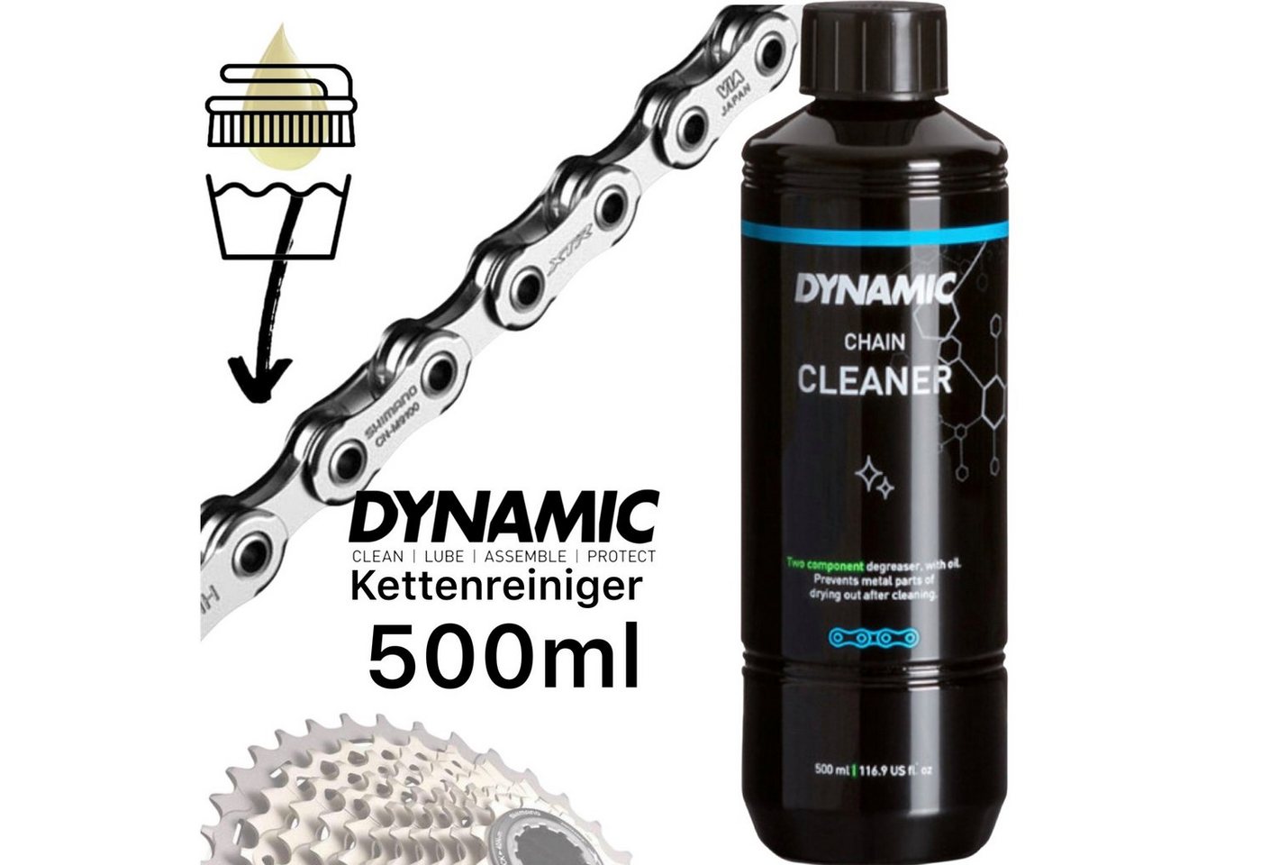 dynamic Fahrrad-Montageständer Dynamic Chain Cleaner Fahrrad MTB Ebike Kettenreiniger Flasche 500ml von dynamic