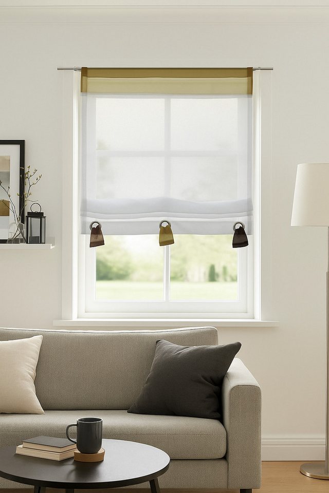 dynamic24 Raffrollo, Fertigdeko 155x80cm Fenster Voile Rollo Faltrollo Gardine Plissee Ösen von dynamic24