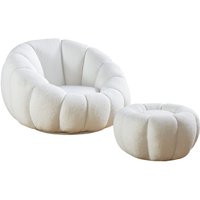 Sessel und Hocker Set aus Teddyfell Weiß 368084 von dynamic24