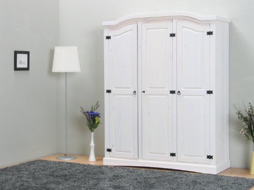 Dynamic24 3trg massiv Kiefer Mexico Kleiderschrank New Mexiko Schlafzimmer-Schrank weiß von Dynamic24