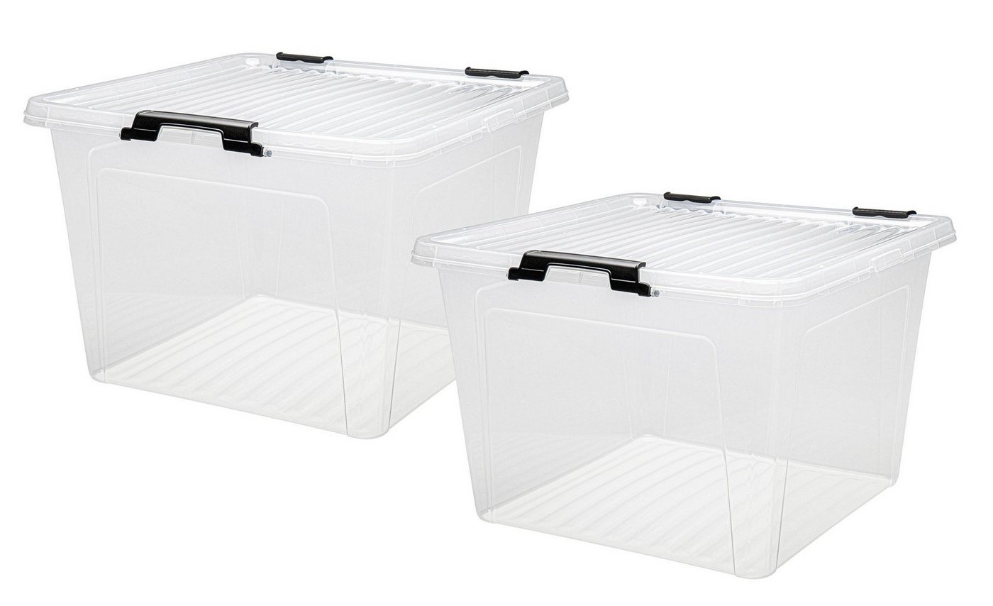 dynamic24 Aufbewahrungsbox 26L mit Deckel (2 St), Kunststoffbox Stapelbox Lager Regal Box Transparent von dynamic24
