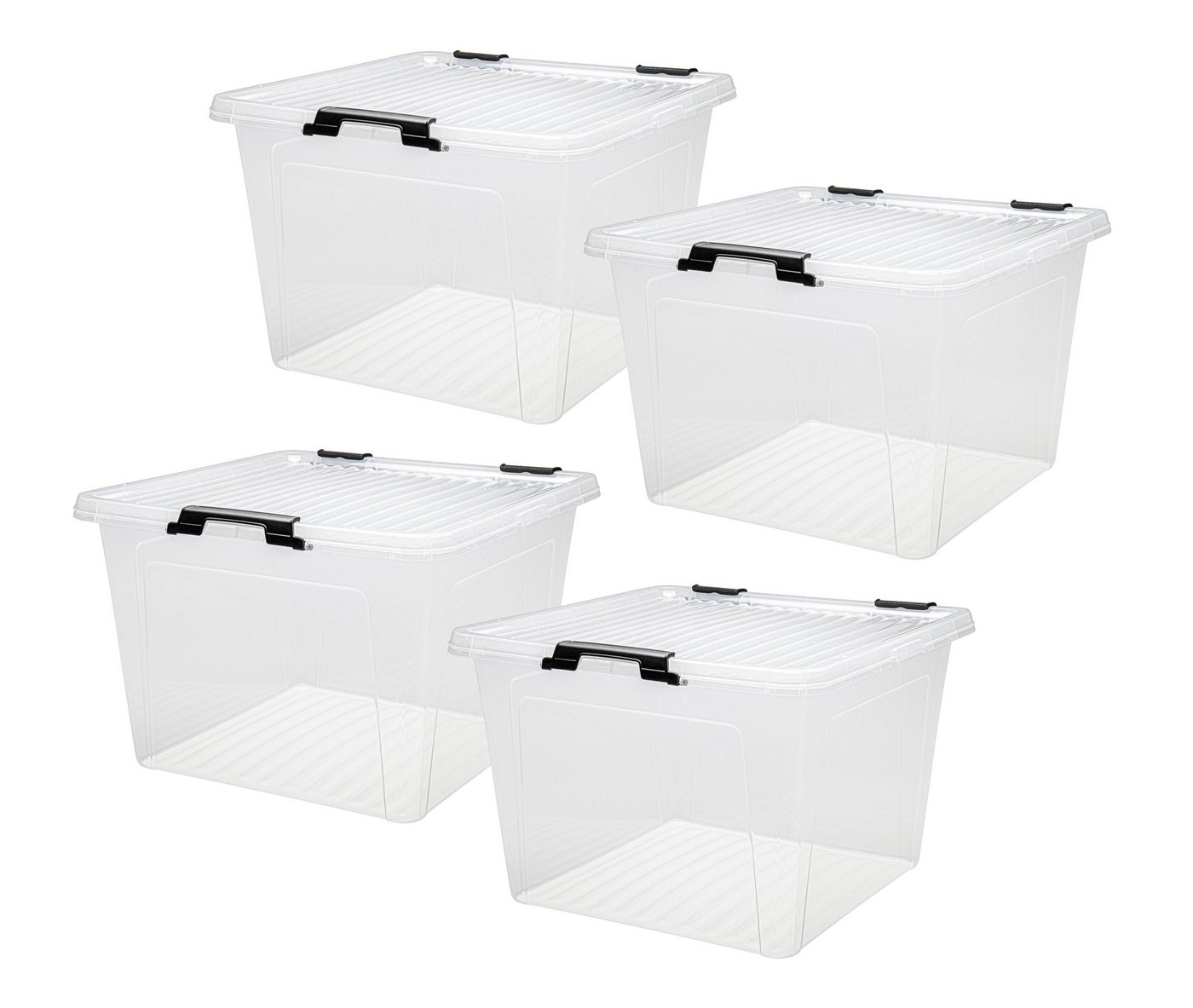 dynamic24 Aufbewahrungsbox 26L mit Deckel (4 St), Kunststoffbox Stapelbox Lager Regal Box Transparent von dynamic24