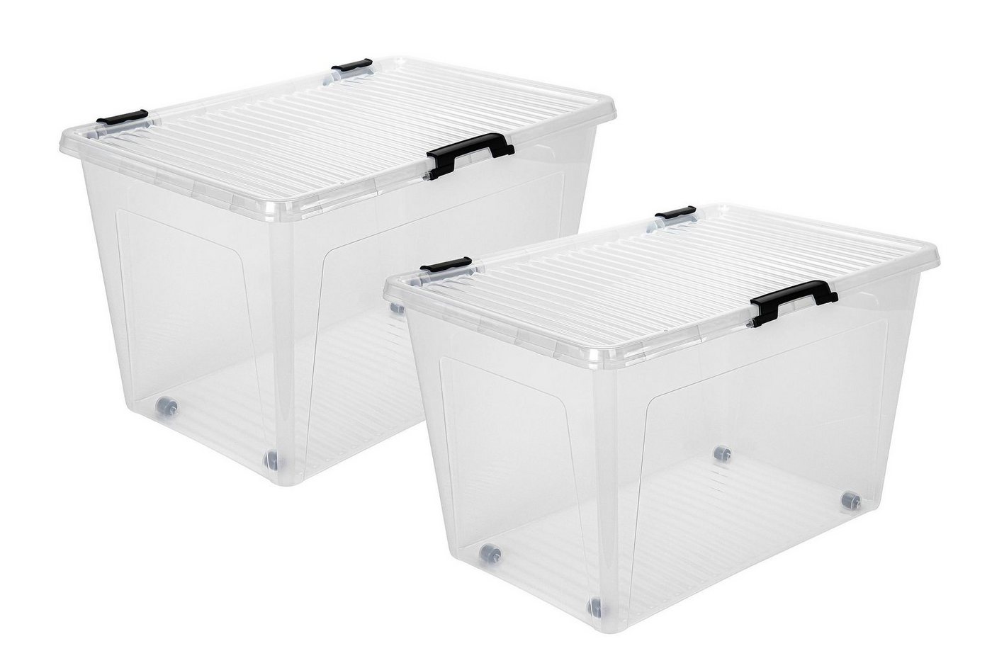 dynamic24 Aufbewahrungsbox mit Rollen (2 St), 52L mit Deckel Kunststoffbox Stapelbox Lager Regal Box von dynamic24