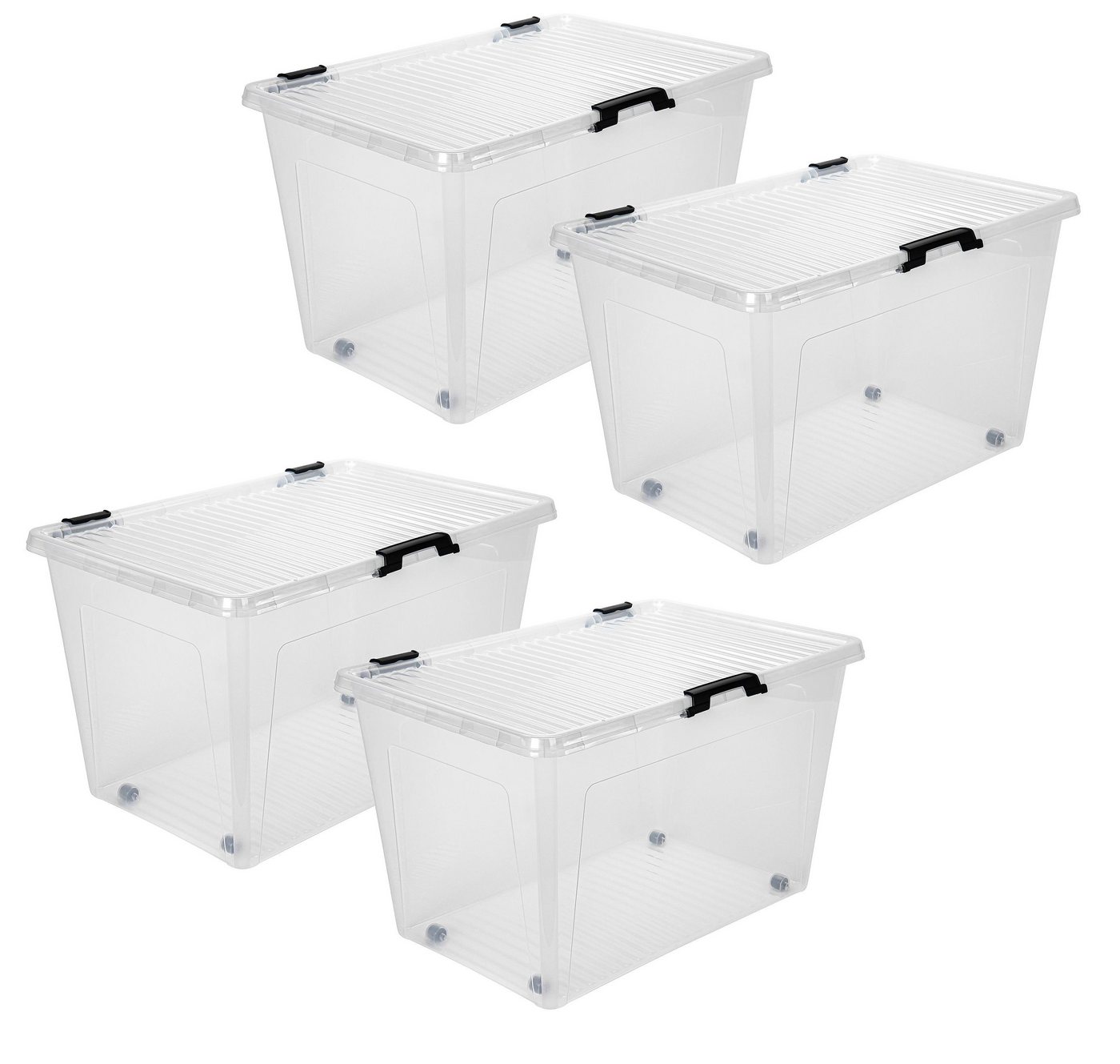 dynamic24 Aufbewahrungsbox mit Rollen (4 St), 52L mit Deckel Kunststoffbox Stapelbox Lager Regal Box von dynamic24