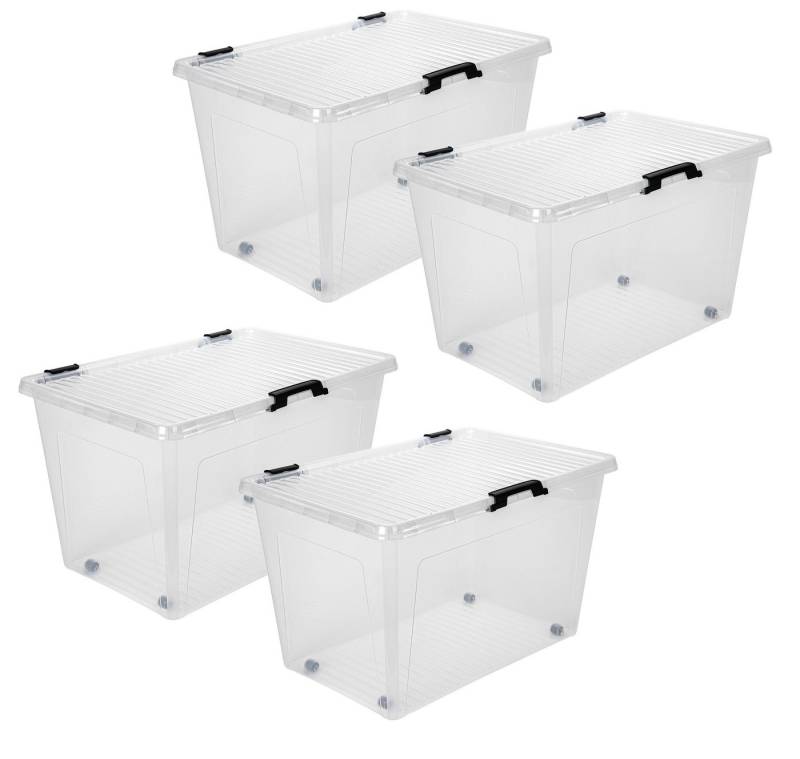 dynamic24 Aufbewahrungsbox mit Rollen (4 St), 52L mit Deckel Kunststoffbox Stapelbox Lager Regal Box von dynamic24
