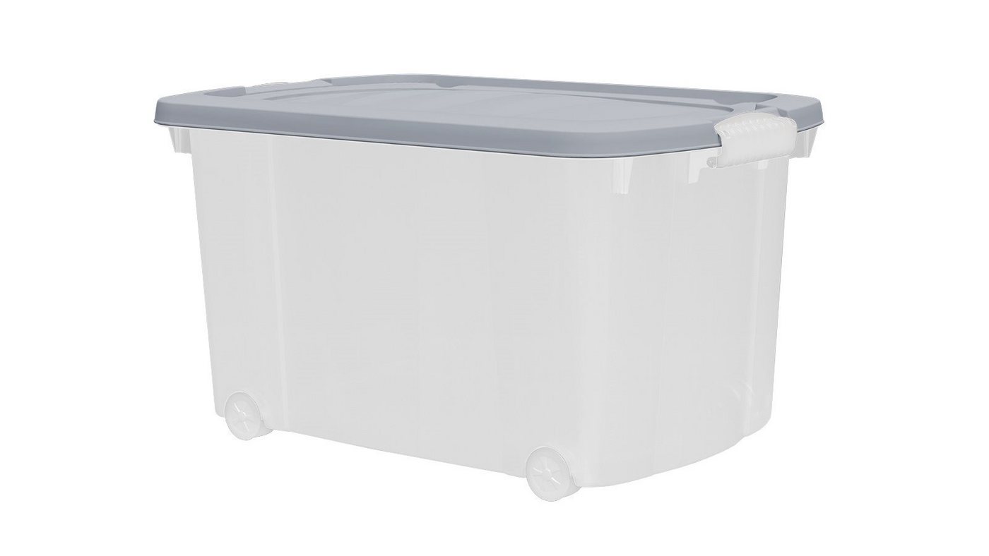 dynamic24 Aufbewahrungsbox mit Rollen und Deckel (1 St), Kunststoffbox Stapelbox Lager Regal Box Transparent von dynamic24