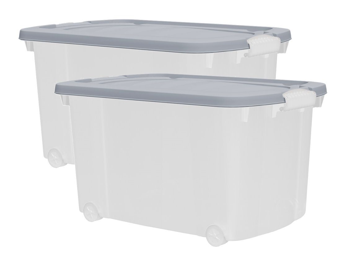 dynamic24 Aufbewahrungsbox mit Rollen und Deckel (2 St), Kunststoffbox Stapelbox Lager Regal Box Transparent von dynamic24