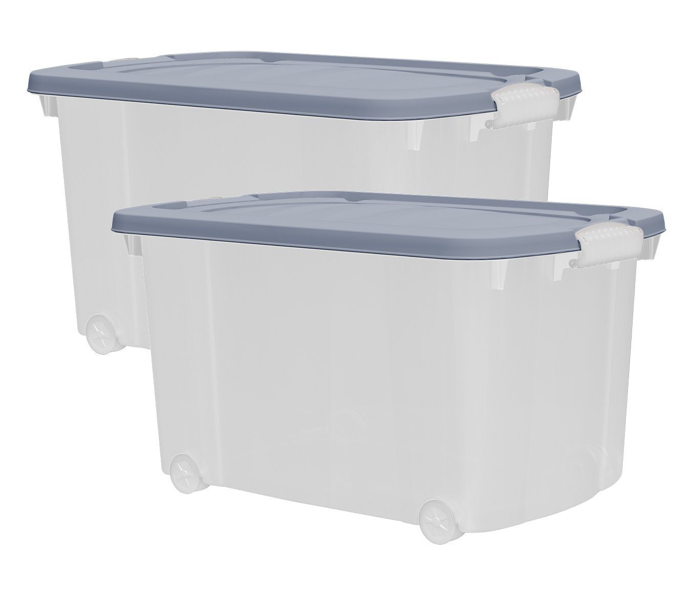 dynamic24 Aufbewahrungsbox mit Rollen und Deckel (2 St), Kunststoffbox Stapelbox Lager Regal Box Transparent von dynamic24