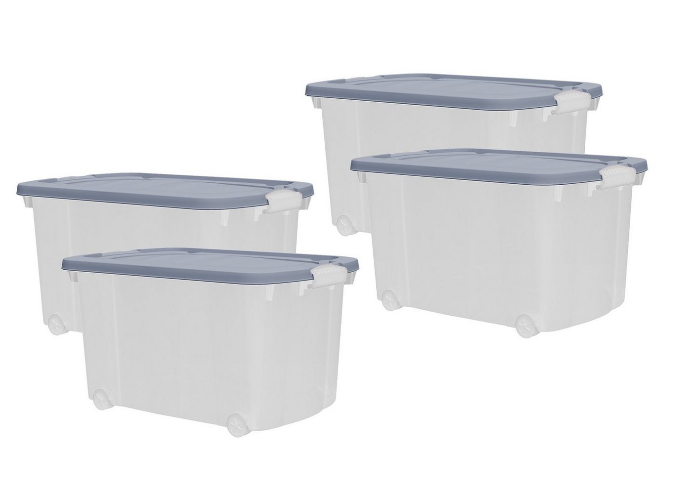 dynamic24 Aufbewahrungsbox mit Rollen und Deckel (4 St), Kunststoffbox Stapelbox Lager Regal Box Transparent von dynamic24